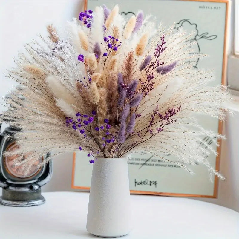 Gedroogde bloemenbundel – paars/naturel 🌾💜