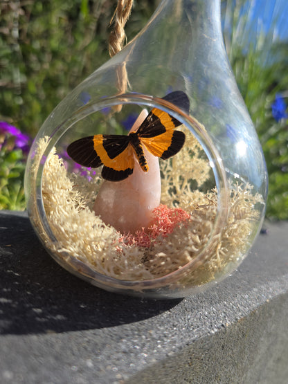 Hangende glazen druppel met vlinder & bloemagaat