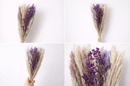 Gedroogde bloemenbundel – paars/naturel 🌾💜