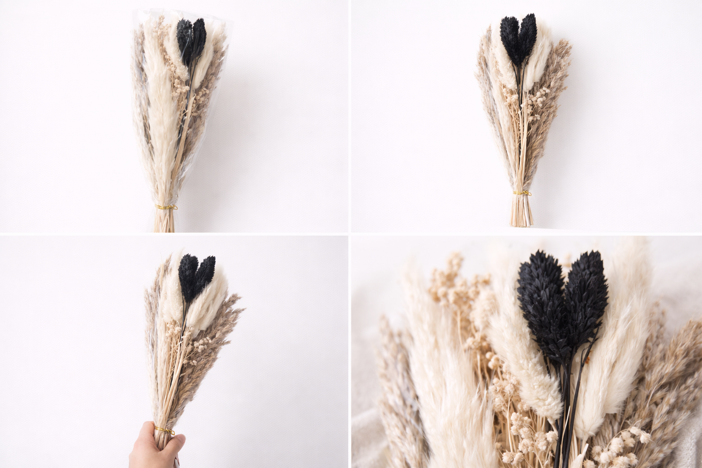 Gedroogde bloemenbundel – naturel met zwarte tint 🌾🖤